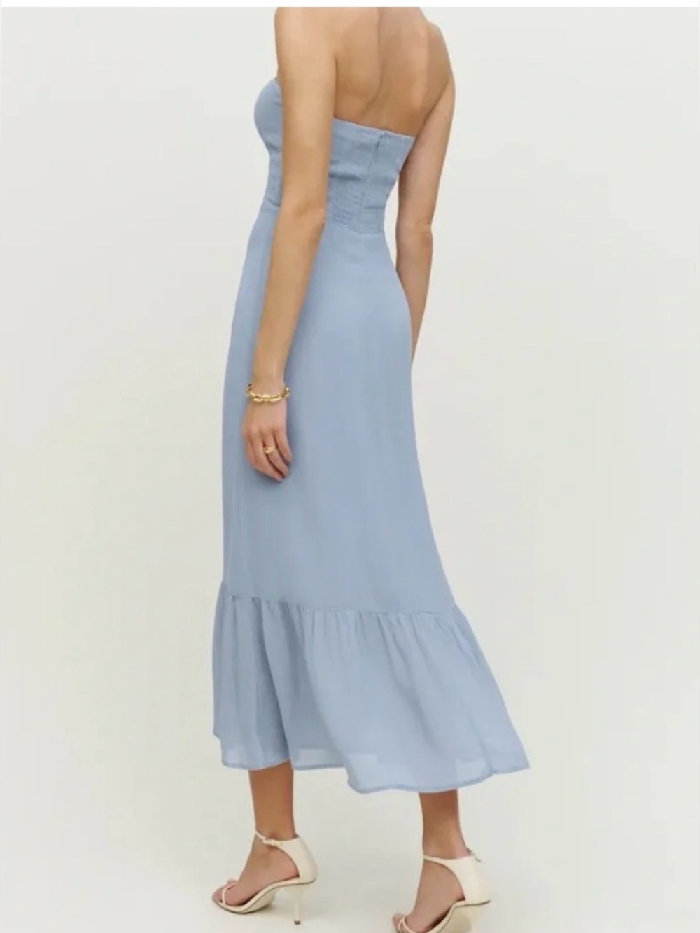 Reformation Arta Strapless Light Blue Mermaid Midi Dress - Picture 3 of 9